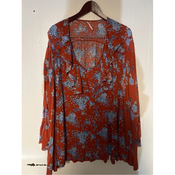 Free people Floral Rust and Blue Women's Top - Picture 1 of 2